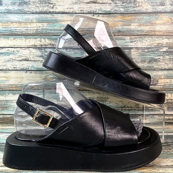Seychelles Sandals Womens 6.5 Black Leather Slingback Platform Open Toe Casual - Picture 1 of 13